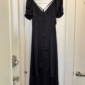 Forever 21 Black High Low Puff Sleeve Gown